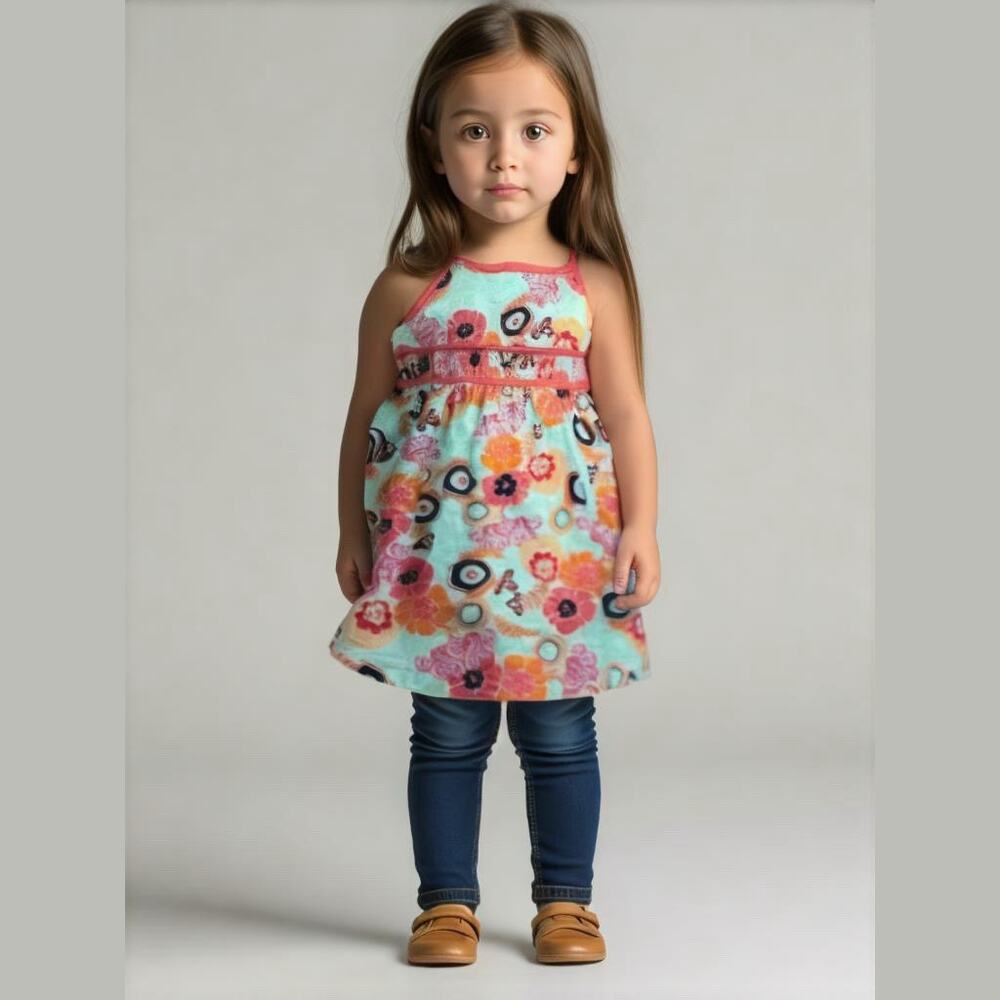 Hanna Andersson Girls Dress Size 100 4 Peach Brown Orange Floral Sundress